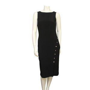 WHBM Black Matte Jersey Sleeveless Diagonal Button Detail Midi Dress Size S